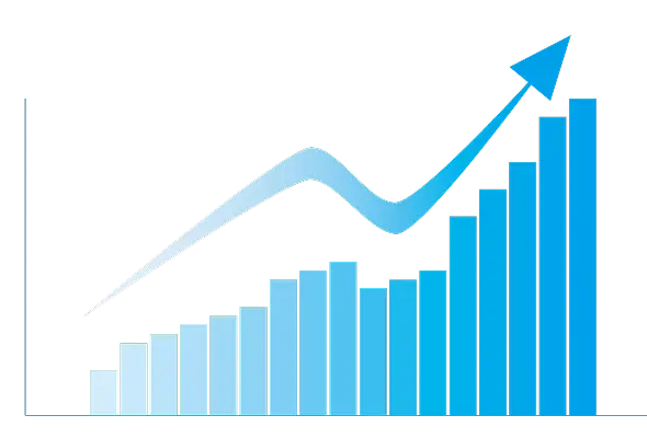 右肩上がりで伸びているグラフ画像